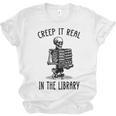 Halloween Skeleton Pun Book Lover Library Joke Unisex Jersey T-Shirt