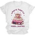Where Hearts Groovy Meet Stories Coffee Books Valentines Day Unisex Jersey T-Shirt