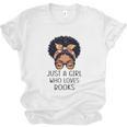Just a Girl Who Loves Books Messy Bun Black Women Reading Unisex Jersey T-Shirt Just a Girl Who Loves Books Messy Bun Black Women Reading Unisex Jersey T-Shirt