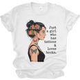 Just a Girl Who Has Tattoos And Love Books Tattooed Inked Unisex Jersey T-Shirt