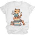 Kawaii Cat Coffee Books Teacher Men Women Girls Kids Unisex Jersey T-Shirt