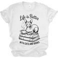Life Is Better With Cats & Books Sphynx Cat Mom Women Unisex Jersey T-Shirt Life Is Better With Cats & Books Sphynx Cat Mom Women Unisex Jersey T-Shirt