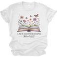 a New Chapter Begins Retired 2025 Floral Book Retirement Unisex Jersey T-Shirt