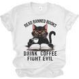 Read Banned Books Drink Coffee Fight Evil Retro Cat Unisex Jersey T-Shirt