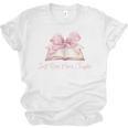 Reading Books Mom Mothers Day Coquette Pink Bow Book Lovers Unisex Jersey T-Shirt