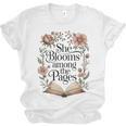 She Blooms Among The Pages Women Mom Wife Floral Book Lover Premium Tri-Blend Unisex Jersey T-Shirt She Blooms Among The Pages Women Mom Wife Floral Book Lover Premium Tri-Blend Unisex Jersey T-Shirt