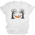 Skeleton Reading Book In Hammock Halloween Reader Unisex Jersey T-Shirt Skeleton Reading Book In Hammock Halloween Reader Unisex Jersey T-Shirt