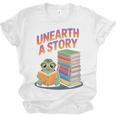 Unearth A Story Cute Turtle Reading Books Librarian Unisex Jersey T-Shirt