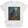 Van Gogh Starry Night Art Cat And Book Lovers Unisex Jersey T-Shirt