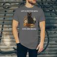 Life Is Better With Cats And Books Cute Cat Lover For Men Women Kids Unisex Jersey T-Shirt