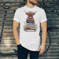 Cute Highland Cow With Book Floral Bookworm Librarian Book Unisex Jersey T-Shirt