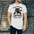Read Banned Books Drink Coffee Fight Evil Retro Cat Unisex Jersey T-Shirt