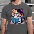 Adorable Book Lover Calico Cat With Reading Glasses Cute For Men Women Kids Unisex Jersey T-Shirt