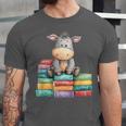 Adorable Donkey With Heart Sitting On Colorful Book Stack Unisex Jersey T-Shirt