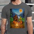 Bigfoot And Alien Reading Books Campfire Halloween Unisex Jersey T-Shirt Bigfoot And Alien Reading Books Campfire Halloween Unisex Jersey T-Shirt