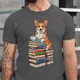 Bookworm Corgi Reading Books Drinking Coffee Dog Lover Unisex Jersey T-Shirt