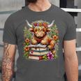 Bookworm Cute Highland Cow Reading Book Unisex Jersey T-Shirt