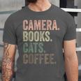 Camera Books Cats And Coffee Lover Photography Men Women Unisex Jersey T-Shirt Camera Books Cats And Coffee Lover Photography Men Women Unisex Jersey T-Shirt