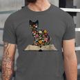 Cat Book Flowers Unisex Jersey T-Shirt Cat Book Flowers Unisex Jersey T-Shirt