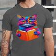 Cat Book Shirt Colorful Cat Reading Book Unisex Jersey T-Shirt Cat Book Shirt Colorful Cat Reading Book Unisex Jersey T-Shirt