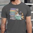 Cat On Books Pets Cats Reading Book Nerd Read Reader Bookcat Unisex Jersey T-Shirt
