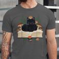 Cat On Open Book Mushrooms Ferns Dark Academia Unisex Jersey T-Shirt
