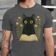 Cat Reading Book Flowers Unisex Jersey T-Shirt Cat Reading Book Flowers Unisex Jersey T-Shirt