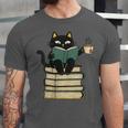 Cat Reading Book Unisex Jersey T-Shirt