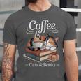 Coffee Cats And Books Cozy Calico Reader Love Cute Cat Unisex Jersey T-Shirt Coffee Cats And Books Cozy Calico Reader Love Cute Cat Unisex Jersey T-Shirt