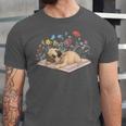 Color Floral Cute Pug Dog On Book Reading Bookworm Reader Unisex Jersey T-Shirt Color Floral Cute Pug Dog On Book Reading Bookworm Reader Unisex Jersey T-Shirt