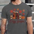 Cozy Season Autumn Leaves Books Pumpkins Fall Halloween Unisex Jersey T-Shirt