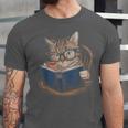 Cute Cat Reading Books With Tea Unisex Jersey T-Shirt