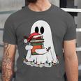 Cute Ghost Holding Books Bookish Christmas Unisex Jersey T-Shirt