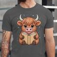 Cute Highland Cow Reading Book Unisex Jersey T-Shirt