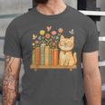 Cute Kawaii Cat Books Flowers Unisex Jersey T-Shirt