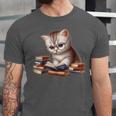 Cute Kitten Bookworm Adorable Cat With Glasses Reading Book Unisex Jersey T-Shirt