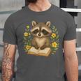Cute Raccoon Reading Book Flowers Floral Unisex Jersey T-Shirt
