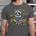 Cute Raccoon Reading Book Flowers Unisex Jersey T-Shirt