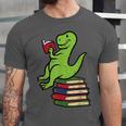 Dino Reading Read Reading Librarian Book Men Boys Kids Unisex Jersey T-Shirt