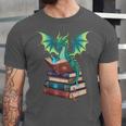 Dragon Reading Books Fantasy Lovers Mythical Creatures Unisex Jersey T-Shirt