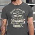 Easily Distracted By Books & Dragons Bookworm Reading Unisex Jersey T-Shirt