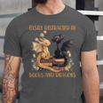 Easily Distracted By Books & Dragons Librarian Book Lover Unisex Jersey T-Shirt