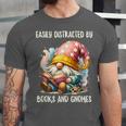 Easily Distracted By Books And Gnomes Book Reading Gnome Unisex Jersey T-Shirt