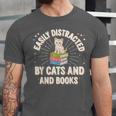 Easily Distracted By Cats & Books Tee Reader Book Worm Unisex Jersey T-Shirt
