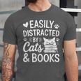Easily Distracted By Cats And Books Reading Apparel Unisex Jersey T-Shirt Easily Distracted By Cats And Books Reading Apparel Unisex Jersey T-Shirt