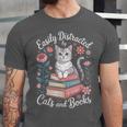 Easily Distracted By Cats And Books Reading Unisex Jersey T-Shirt