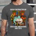 Easily Distracted By Dragons Books Cats Fantasy Book Lover Unisex Jersey T-Shirt Easily Distracted By Dragons Books Cats Fantasy Book Lover Unisex Jersey T-Shirt