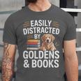 Easily Distracted By Goldens & Books Golden Retriever Dog Unisex Jersey T-Shirt
