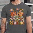 Fall In Love With Reading Autumn Pumpkin Teacher Book Lover Unisex Jersey T-Shirt Fall In Love With Reading Autumn Pumpkin Teacher Book Lover Unisex Jersey T-Shirt