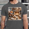 Fox Reads By Fireplace In Cabin Rustic Book Cozy Cup Tea Unisex Jersey T-Shirt